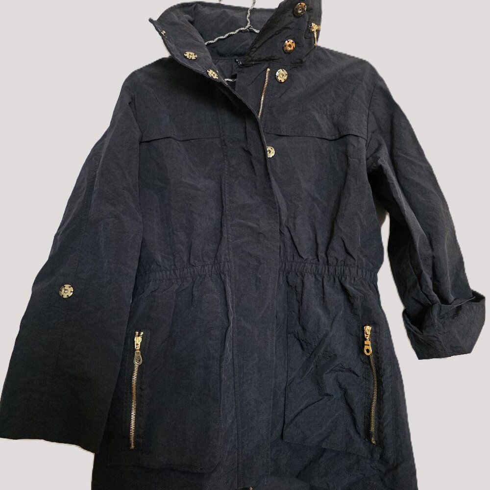 Cloister Collection Tessa Jacket black gold hardware concealed Hood Size M-L - Picture 3 of 11